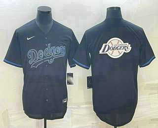 Mens Los Angeles Dodgers Black Team Big Logo Cool Base Stitched Baseball Jersey